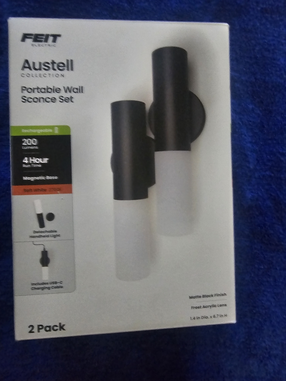 FEIT Austell Portable Wall Sconce Set - Matte Black & Frost White (2 Pack)